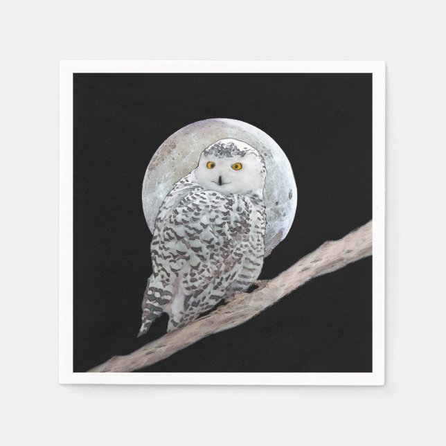 Snowy Owl and Moon Painting - Original Bird Art Napkin (Front)