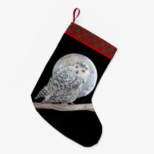 Snowy Owl and Moon Painting - Original Bird Art Small Christmas Stocking