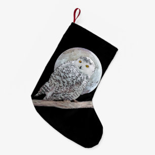 Snowy Owl and Moon Painting - Original Bird Art Small Christmas Stocking