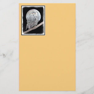 Snowy Owl and Moon Painting - Original Bird Art Stationery