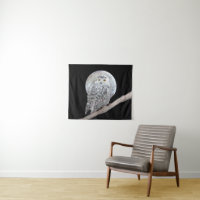 Snowy Owl and Moon Painting - Original Bird Art