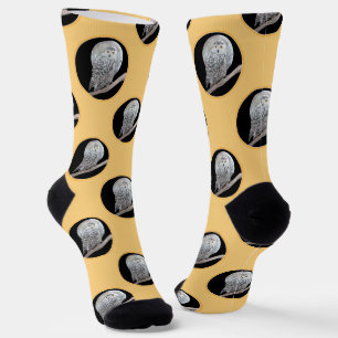 Snowy Owl and Moon Painting Original Wild Bird Art Socks