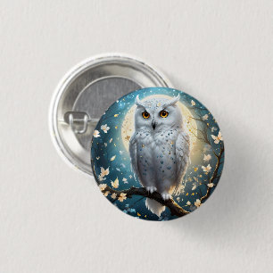 Snowy Owl And Moon With Sparkle, 1 Inch Round Button