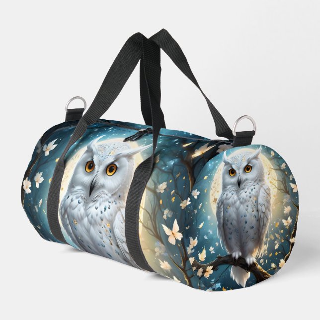 Snowy Owl And Moon With Sparkle, Duffle Bag (Left Corner)