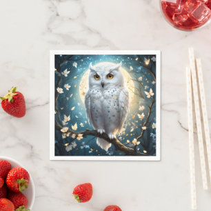 Snowy Owl And Moon With Sparkle, Napkin
