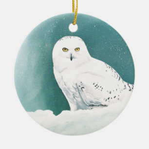 Snowy Owl Arctic Winter Sky Snow Teal Ceramic Ornament