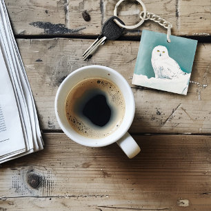 Snowy Owl Arctic Winter Sky Snow Teal Keychain