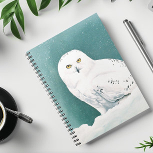 Snowy Owl Arctic Winter Sky Snow Teal Notebook
