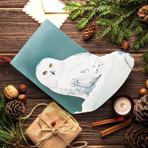 Snowy Owl Arctic Winter Sky Snow Teal Small Christmas Stocking
