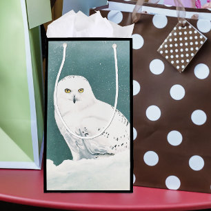 Snowy Owl Arctic Winter Sky Snow Teal Small Gift Bag