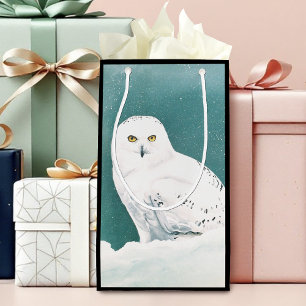 Snowy Owl Arctic Winter Sky Snow Teal Small Gift Bag