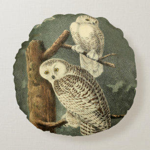 Snowy Owl Audubon Bird Artwork Round Pillow