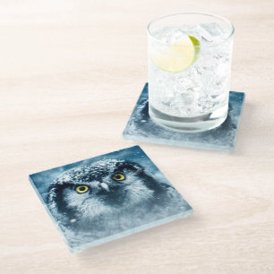 Snowy Owl Big Eyes Glass Coaster
