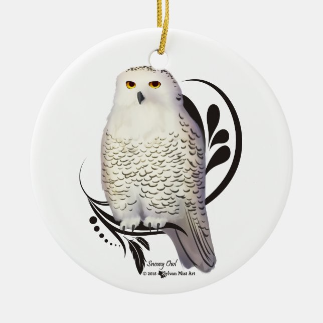 Snowy Owl Ceramic Ornament (Front)