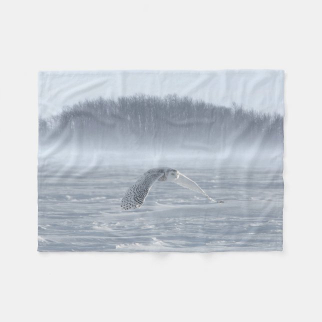 Snowy Owl Flying In Winter Fleece Blanket (Front (Horizontal))