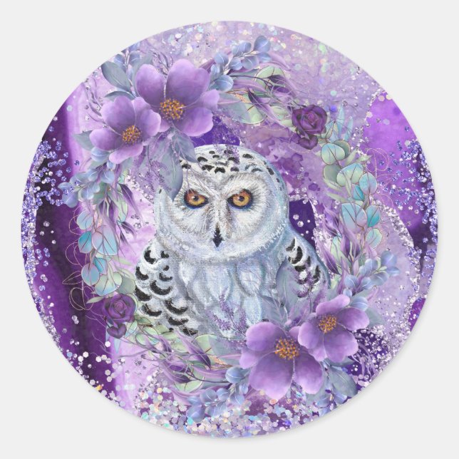 Snowy owl goddess art by Renee  Classic Round Sticker (Front)