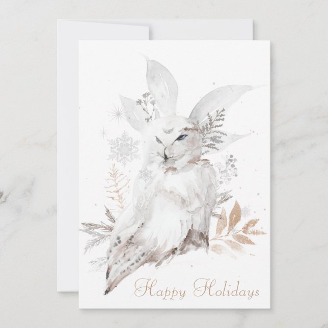 Snowy Owl Happy Holidays 5x7 Card With Envelopes (Front)