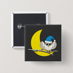 Snowy Owl in a New Moon Winter Night 2 Inch Square Button
