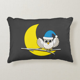 Snowy Owl in a New Moon Winter Night Accent Pillow