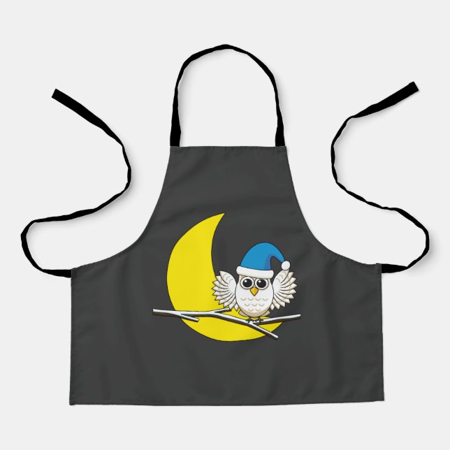 Snowy Owl in a New Moon Winter Night Apron (Front)