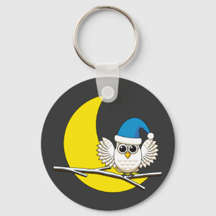 Snowy Owl in a New Moon Winter Night Keychain