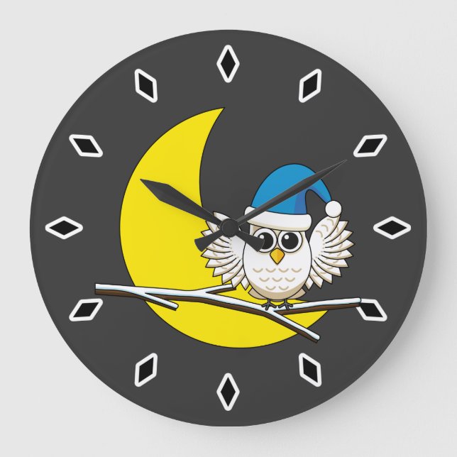 Snowy Owl in a New Moon Winter Night Large Clock (Front)