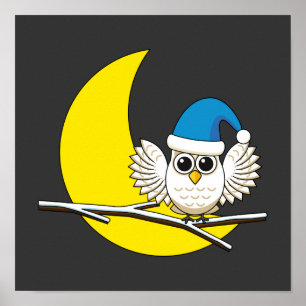 Snowy Owl in a New Moon Winter Night Poster