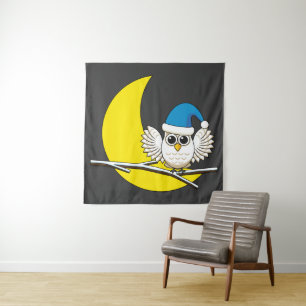 Snowy Owl in a New Moon Winter Night Tapestry