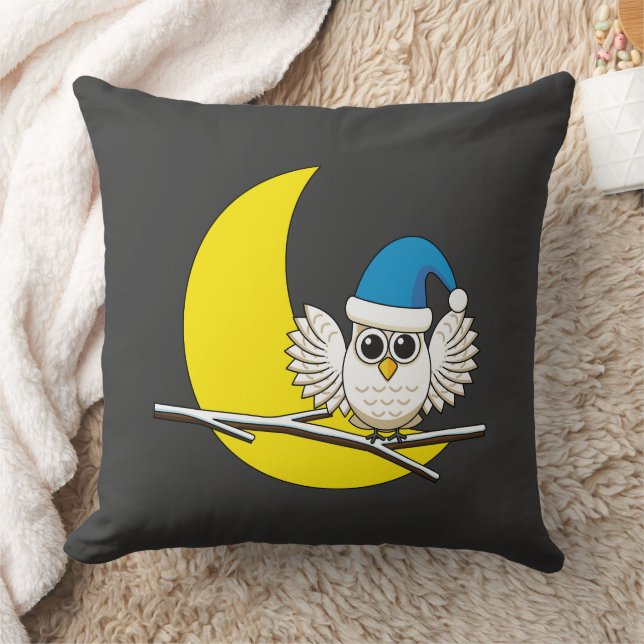 Snowy Owl in a New Moon Winter Night Throw Pillow (Blanket)