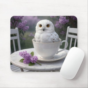 Snowy Owl in a Teacup with Lilacs Mouse Pad