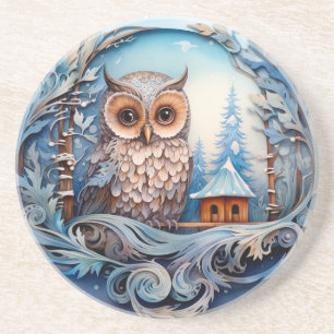 Snowy Owl in a Winter Wonderland, Christmas Coaster