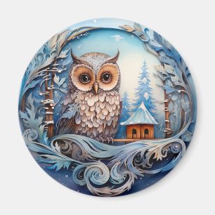 Snowy Owl in a Winter Wonderland, Christmas Magnet