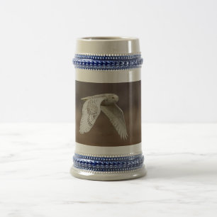 Snowy owl in flight beer stein
