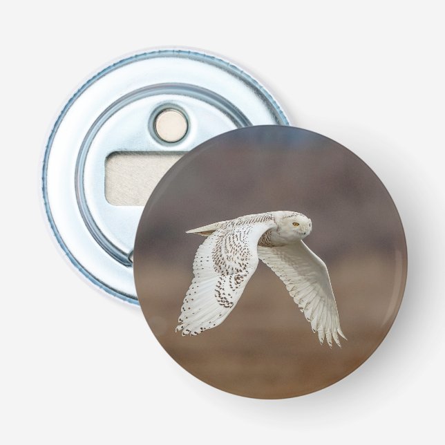 Snowy owl in flight bottle opener (Front)