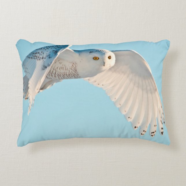 Snowy Owl in flight Decorative Pillow (Front)