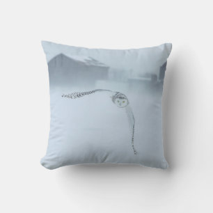 Snowy Owl In Flight In Winter Throw Pillow