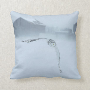 Snowy Owl In Flight In Winter Throw Pillow