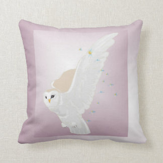 Snowy Owl in Flight on Lavender Background Throw Pillow
