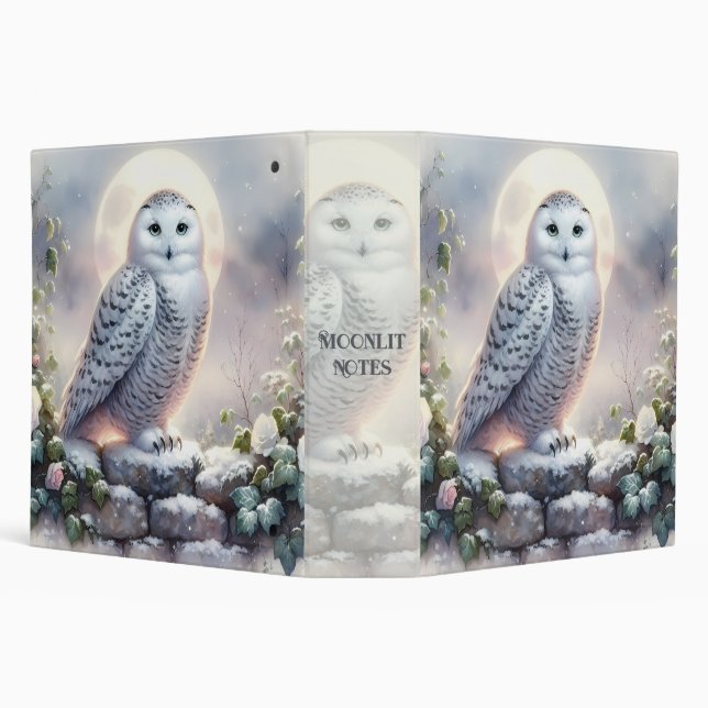 Snowy Owl in Moonlit Winter Garden Binder (Background)