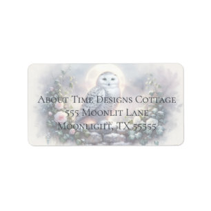 Snowy Owl in Moonlit Winter Garden Label