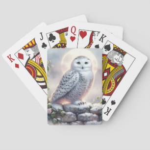 Snowy Owl in Moonlit Winter Garden Playing Cards