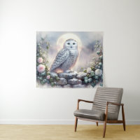 Snowy Owl in Moonlit Winter Garden