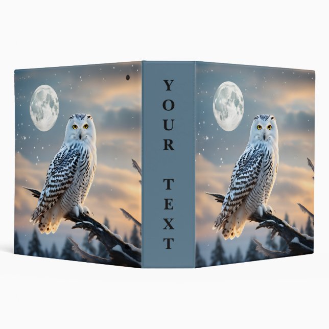 Snowy Owl in Winter Moonlight with Snow Falling Binder (Background)