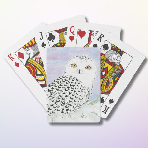 Snowy Owl In Winter Sunset Colour Pencil Playing Cards