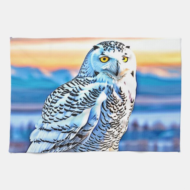 Snowy Owl Majesty Design  Kitchen Towel (Horizontal)