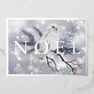 Snowy owl NOEL custom Christmas Foil Holiday Card
