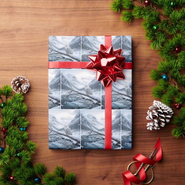 Snowy Owl On a Winter Tree Branch Wrapping Paper (Holiday Gift)