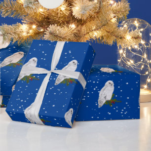 Snowy Owl On Pine And Berries Wrapping Paper