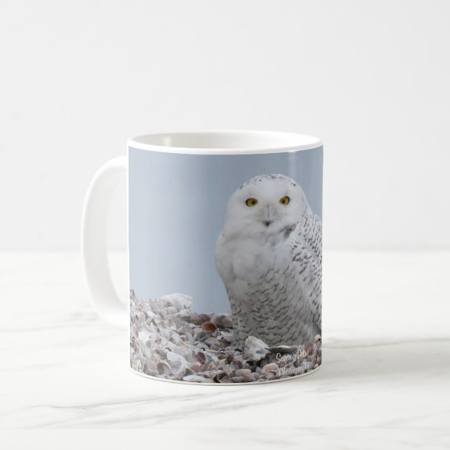 Snowy Owl on shells   Coffee Mug (Front Left)