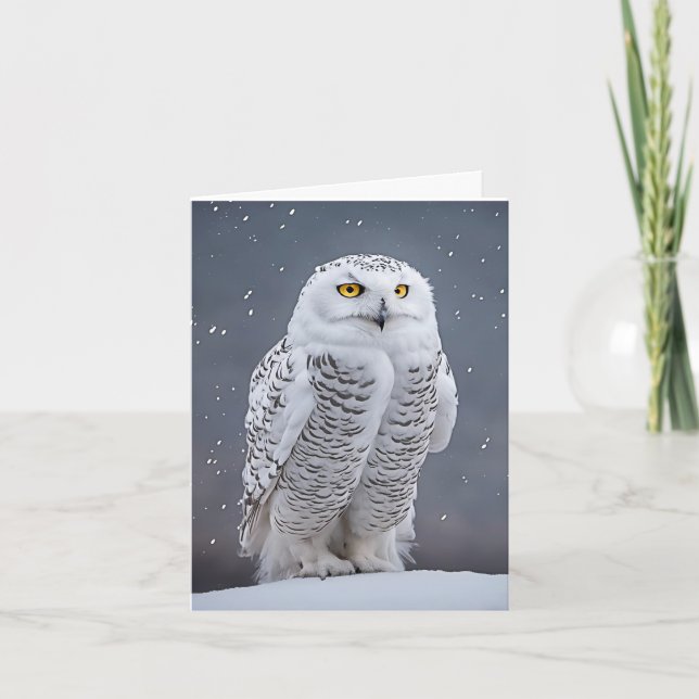 Snowy Owl On Snow Note Card (Front)